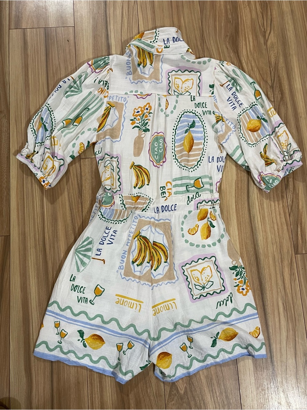 Label of Love Italian Linen Blend Italian Lemon Print “ La dolce vita” Romper - Picture 9 of 11